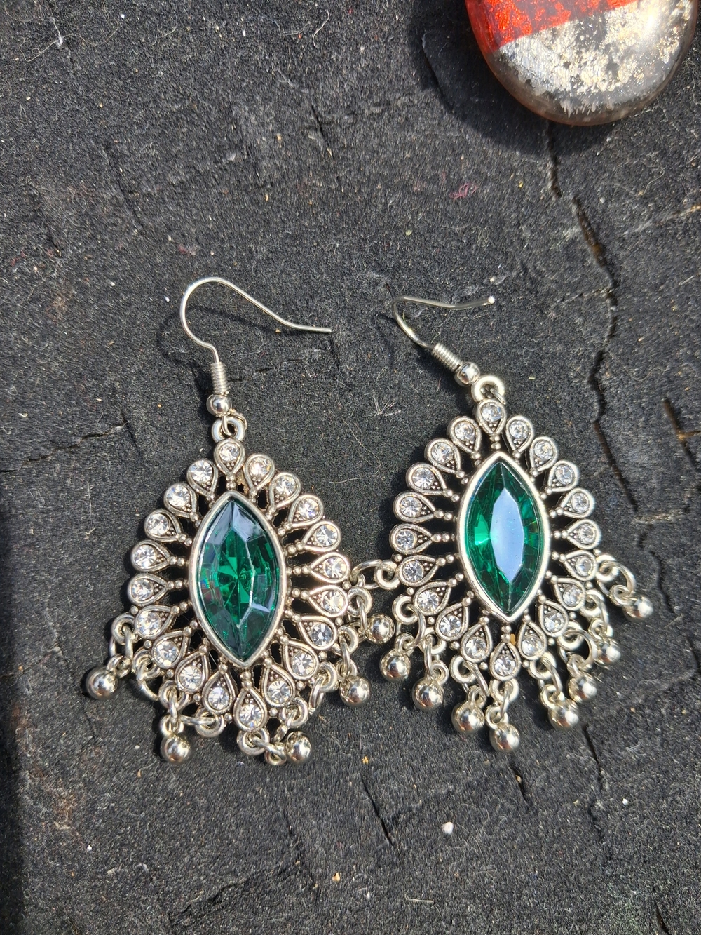 Green Gem Teardrop Dangle Earrings